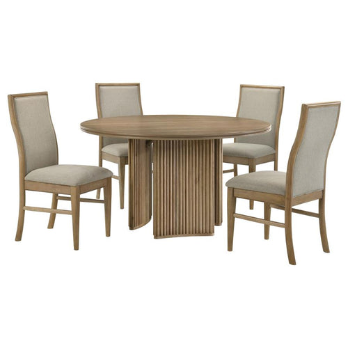 Home & Sleep Outlet - Adina 5-piece Round Dining Table Set Distressed Light Brown