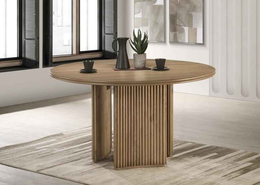 Adina 53-inch Round Wood Dining Table Distressed Light Brown
