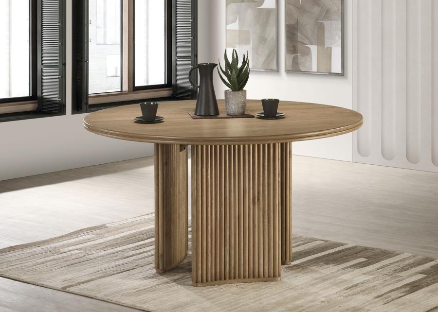 Home & Sleep Outlet - Adina 53-inch Round Wood Dining Table Distressed Light Brown