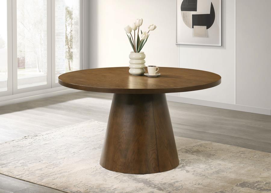 Home & Sleep Outlet - Franklin 54-inch Round Wood Pedestal Base Dining Table Dark Brown