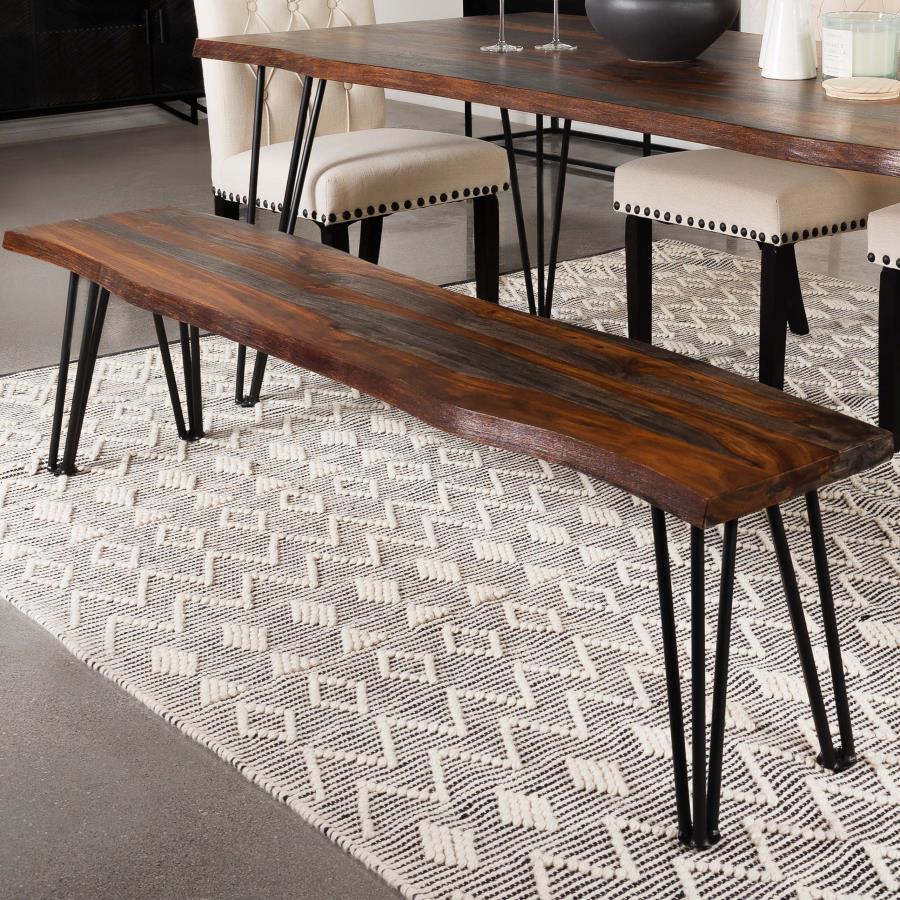 Home & Sleep Outlet - Neve Live Edge Wood Dining Bench Hairpin Legs Grey Sheesham