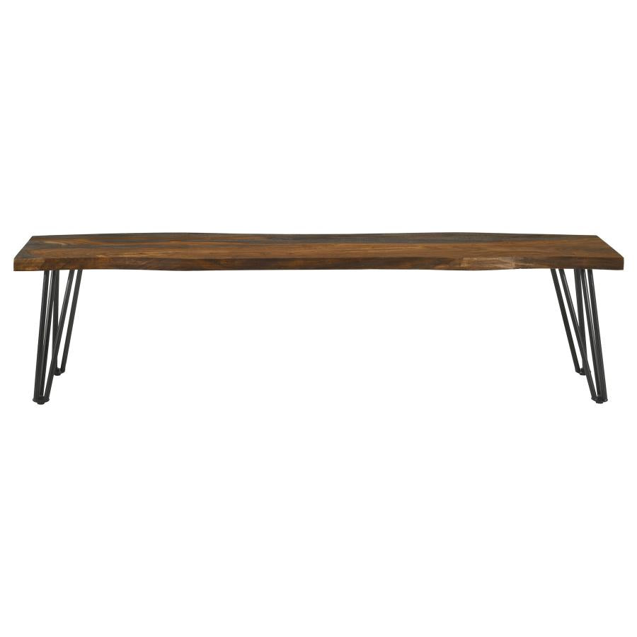 Home & Sleep Outlet - Neve Live Edge Wood Dining Bench Hairpin Legs Grey Sheesham