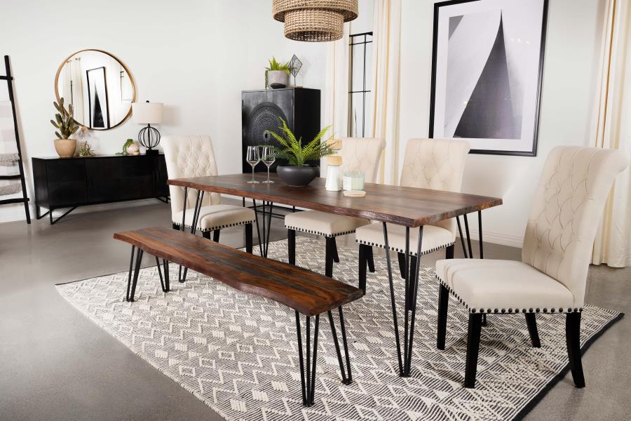 Home & Sleep Outlet - Neve Live Edge Wood Dining Bench Hairpin Legs Grey Sheesham