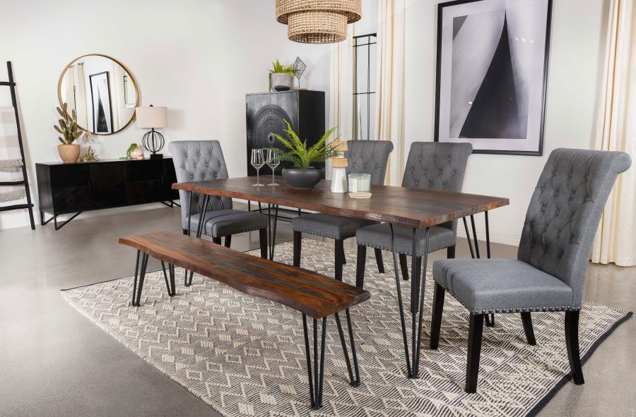 Home & Sleep Outlet - Neve Live Edge Wood Dining Bench Hairpin Legs Grey Sheesham