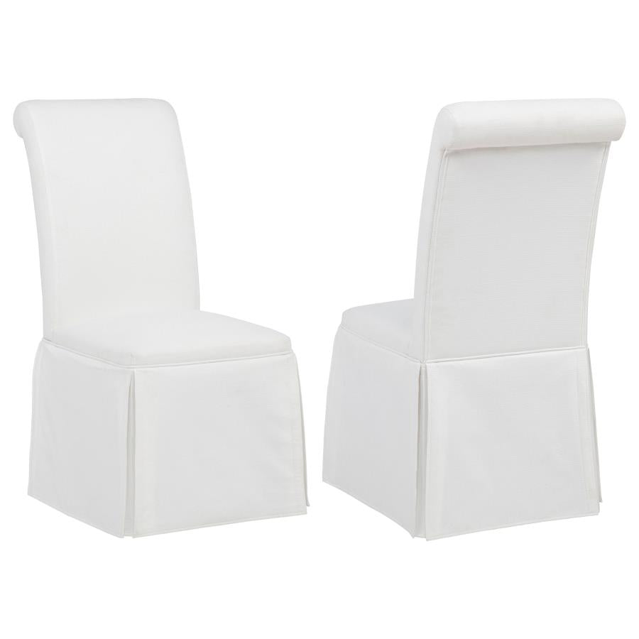 Home & Sleep Outlet - Shawna Upholstered Skirted Side Chair White (Set of 2)