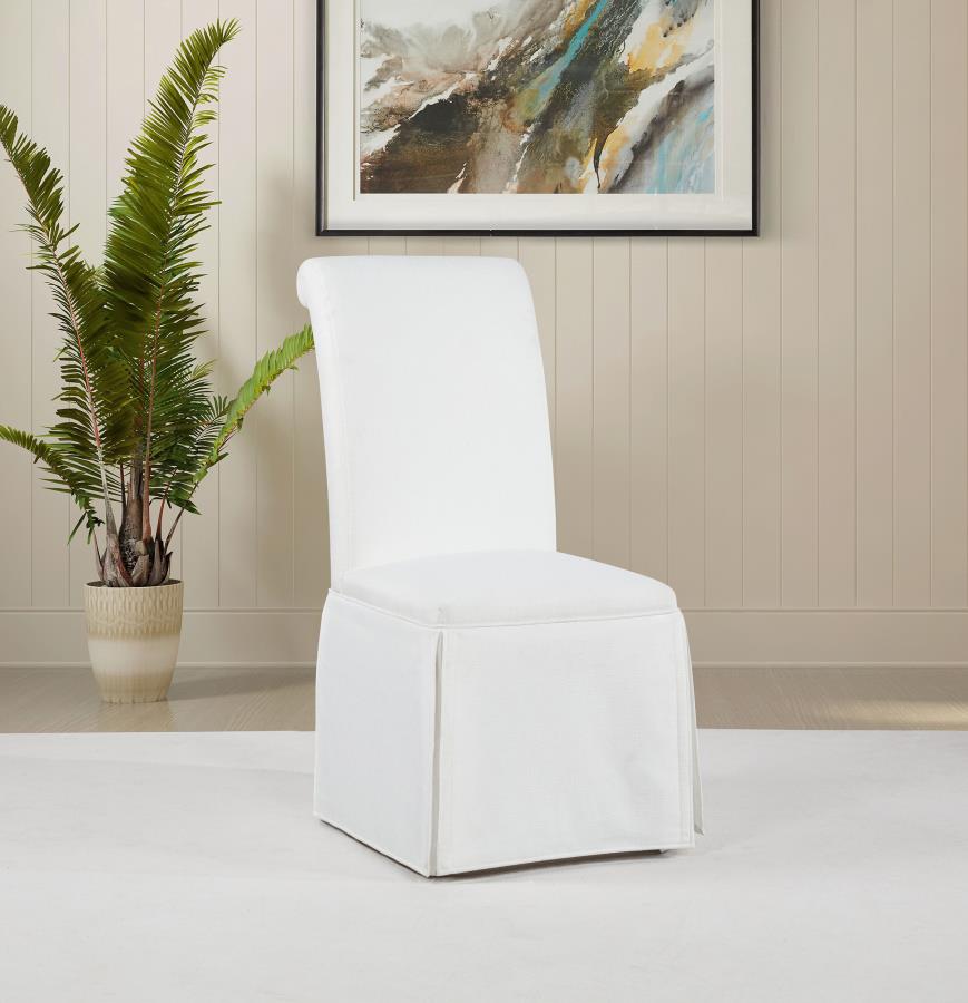 Home & Sleep Outlet - Shawna Upholstered Skirted Side Chair White (Set of 2)