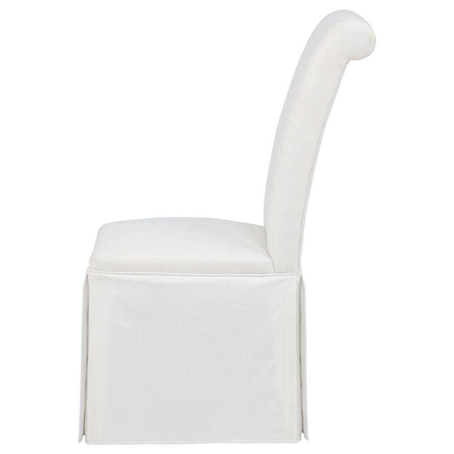 Home & Sleep Outlet - Shawna Upholstered Skirted Side Chair White (Set of 2)