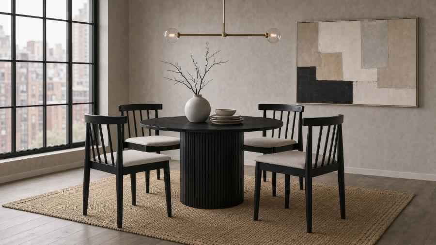 Hamlyn 5-piece Round Wood Dining Set Wheat and Black