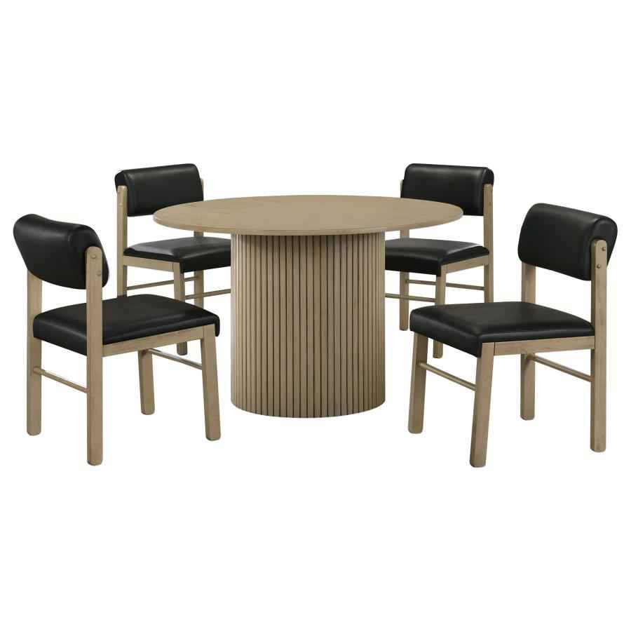 Hamlyn 5-piece Round Wood Dining Set Black and Natural Oak