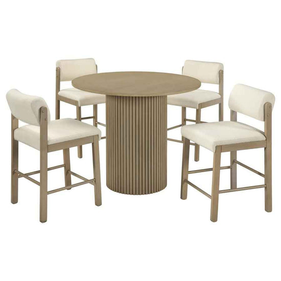 Hamlyn 5-piece Round Wood Counter Height Dining Set Cream and Natural Oak