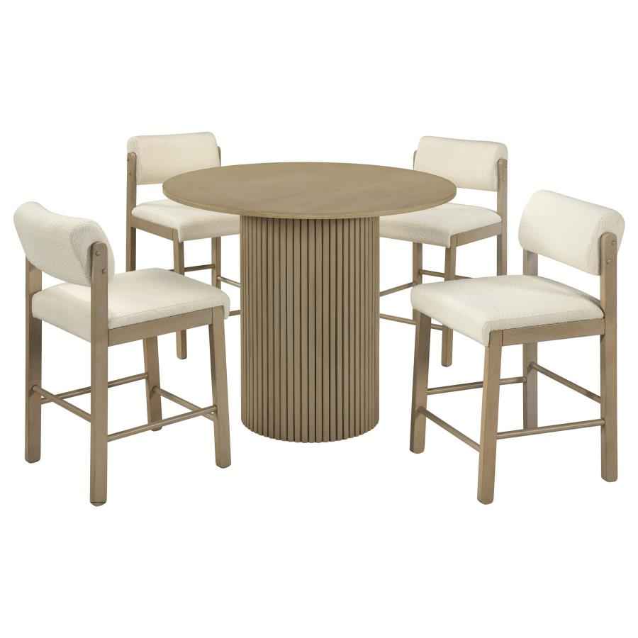 Hamlyn 5-piece Round Wood Counter Height Dining Set Cream and Natural Oak