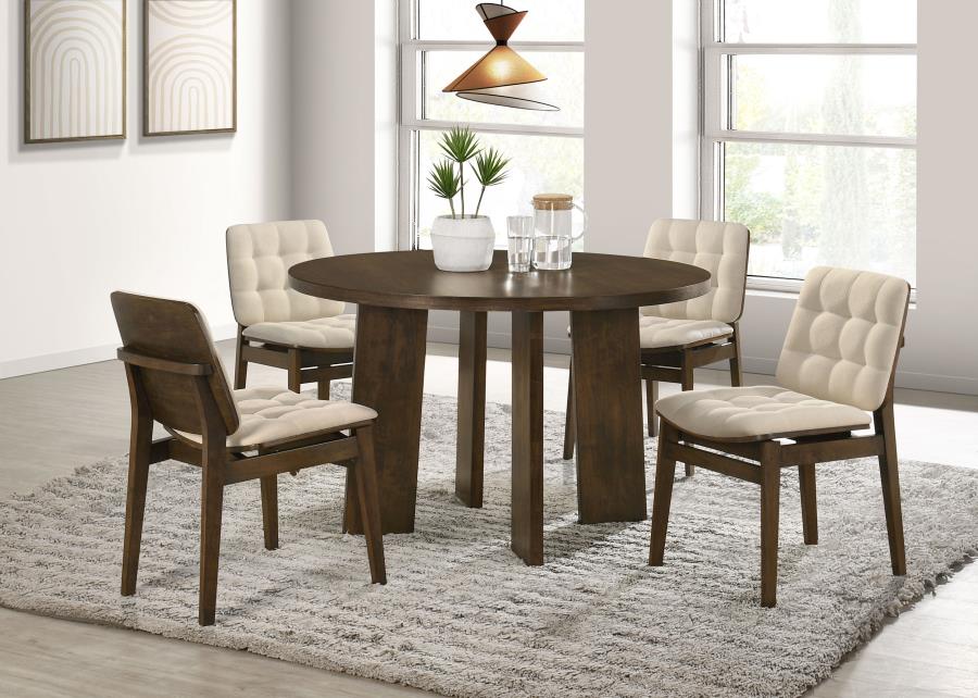 Home & Sleep Outlet - Strouse 5-piece Dining Set Cream and Walnut
