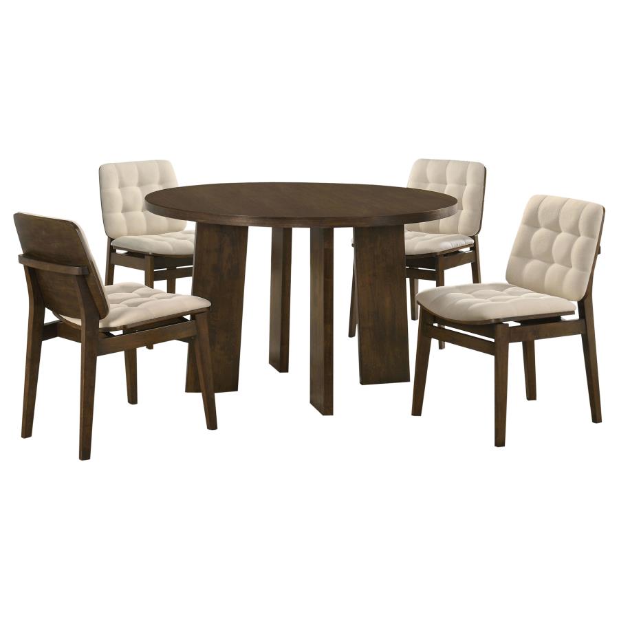 Home & Sleep Outlet - Strouse 5-piece Dining Set Cream and Walnut