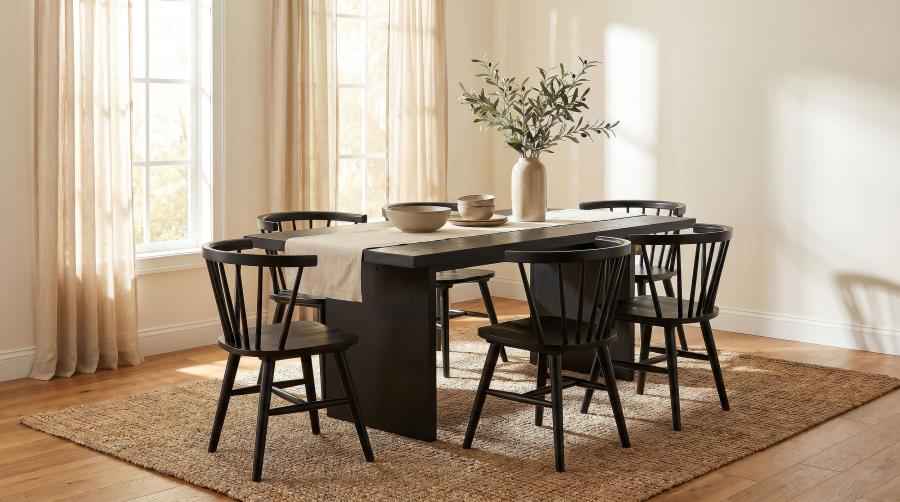 Decker 7-piece 82-inch Rectangular Dining Set Black