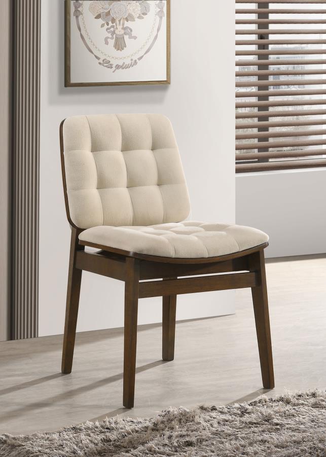 Home & Sleep Outlet - Redbridge Velvet Upholstered Side Chair Cream and Walnut (Set of 2)