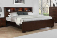 Jessica Wood Queen LED Storage Bookcase Bed Cappuccino - Home & Sleep Outlet