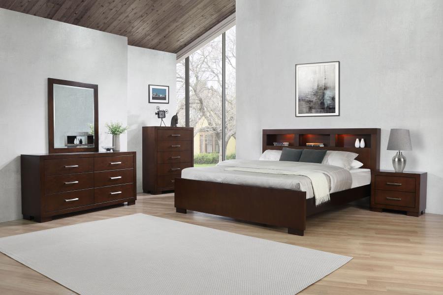 Jessica Wood Queen LED Storage Bookcase Bed Cappuccino - Home & Sleep Outlet