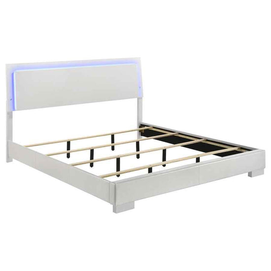 Felicity Wood Eastern King LED Panel Bed White High Gloss