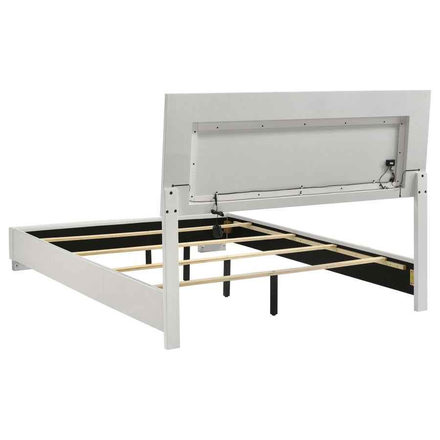 Felicity Wood Queen LED Panel Bed White High Gloss