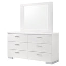 Felicity 6-drawer Wood Dresser with Mirror White High Gloss