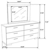 Felicity 6-drawer Wood Dresser with Mirror White High Gloss