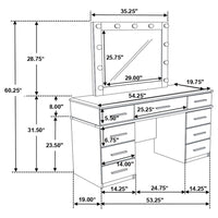 Felicity 9-drawer Vanity Table Lighted Mirror Glossy White