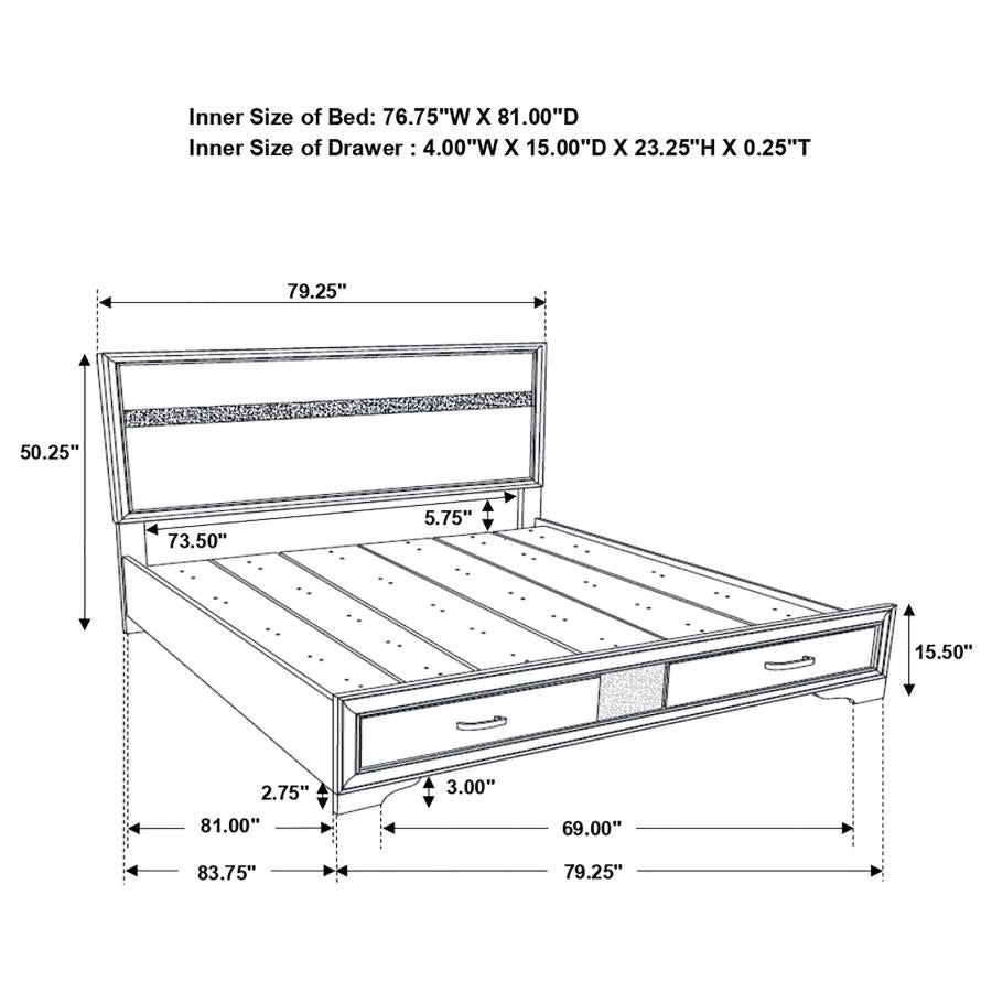 Miranda 51-inch Wood Eastern King Storage Panel Bed White - Home & Sleep Outlet