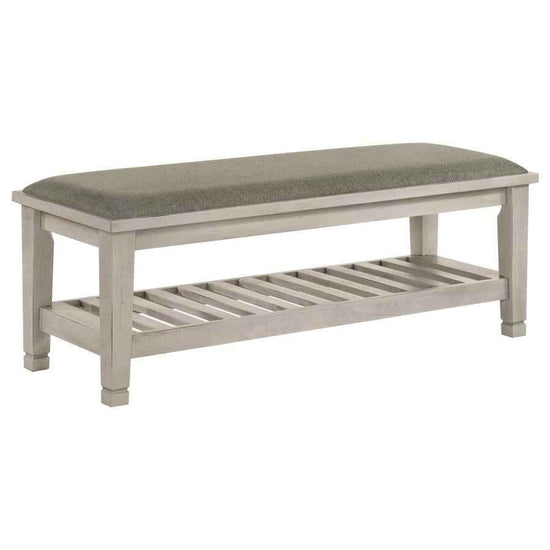 Franco Fabric Upholstered Bench with Shelf Distressed White