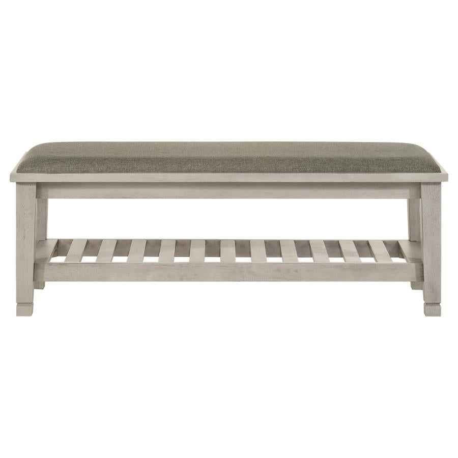 Franco Fabric Upholstered Bench with Shelf Distressed White