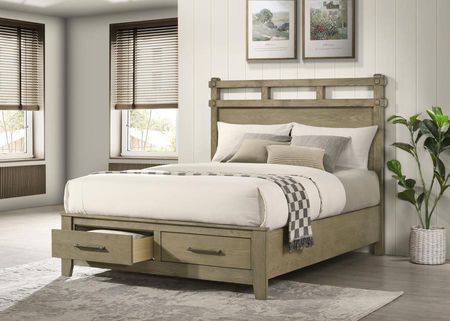 Home & Sleep Outlet - Hazlewood 59-inch Queen Panel Storage Bed Vineyard Oak