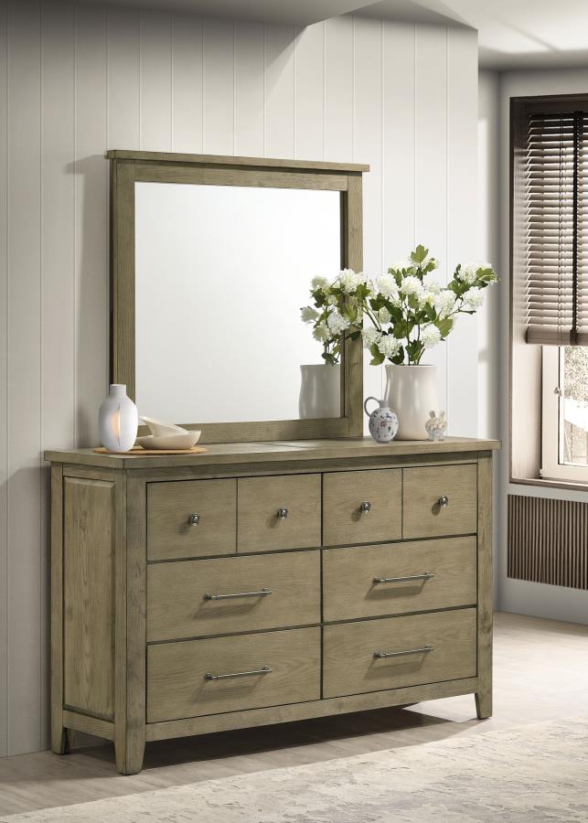Home & Sleep Outlet - Hazlewood 6-drawer Bedroom Dresser with Mirror Vineyard Oak