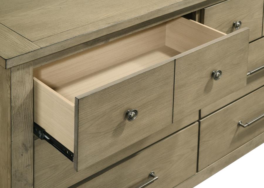 Home & Sleep Outlet - Hazlewood 6-drawer Bedroom Dresser with Mirror Vineyard Oak