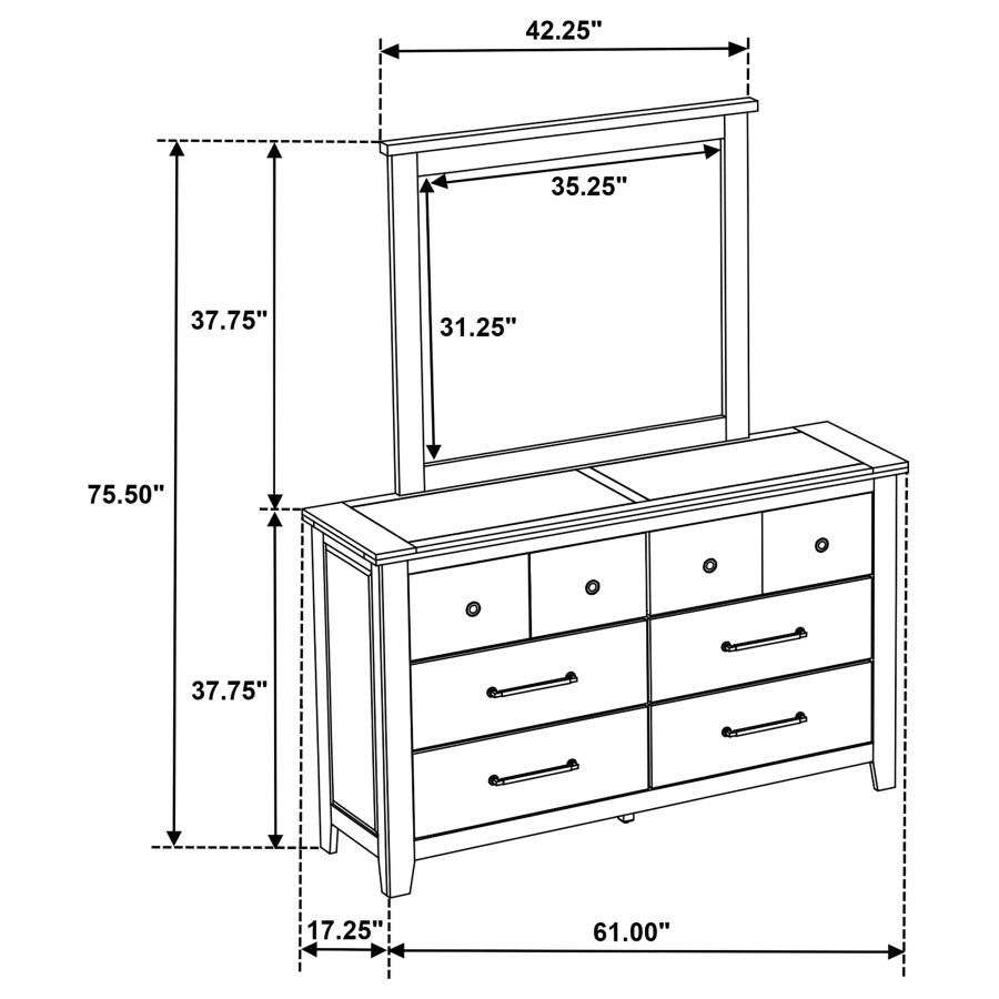 Home & Sleep Outlet - Hazlewood 6-drawer Bedroom Dresser with Mirror Vineyard Oak