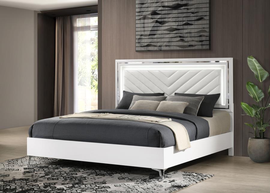 Home & Sleep Outlet - Cassia Eastern King LED Panel Bed White High Gloss