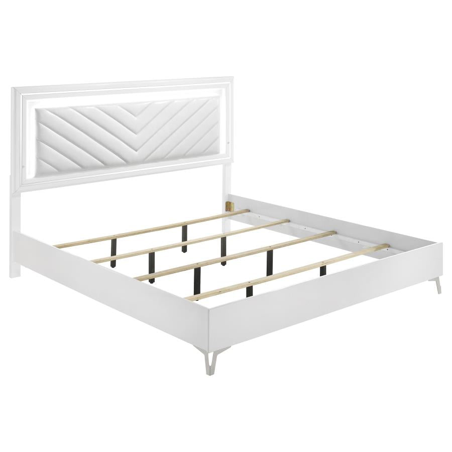 Home & Sleep Outlet - Cassia Eastern King LED Panel Bed White High Gloss
