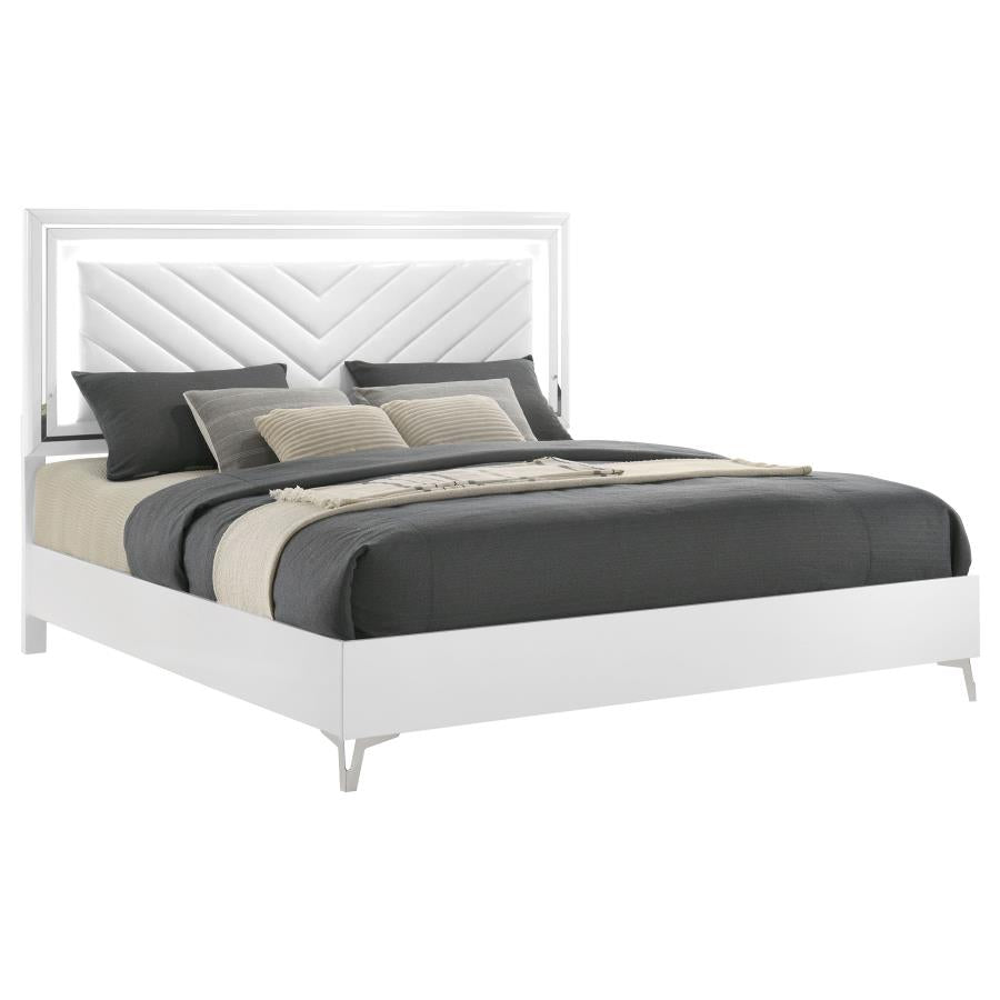 Home & Sleep Outlet - Cassia Eastern King LED Panel Bed White High Gloss