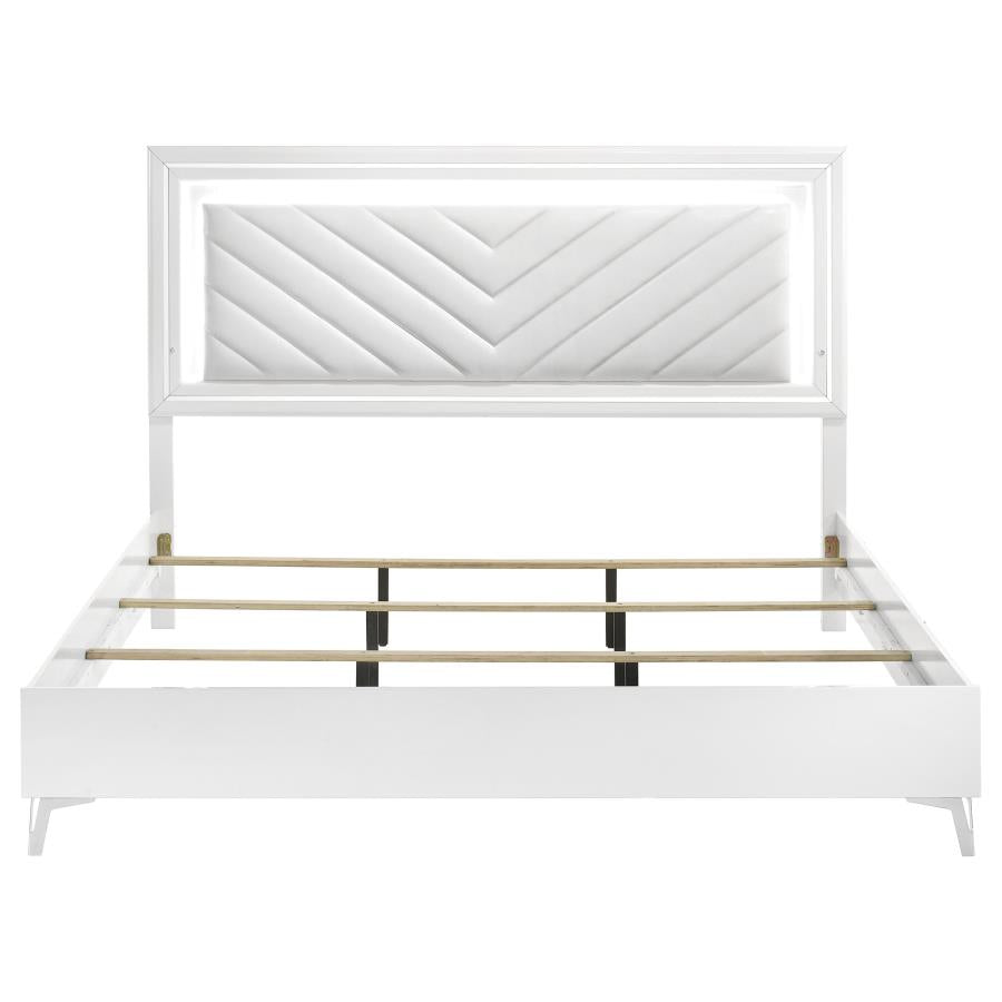 Home & Sleep Outlet - Cassia Eastern King LED Panel Bed White High Gloss