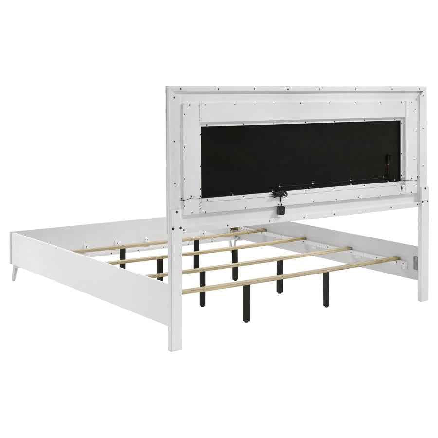 Cassia Eastern King LED Panel Bed White High Gloss
