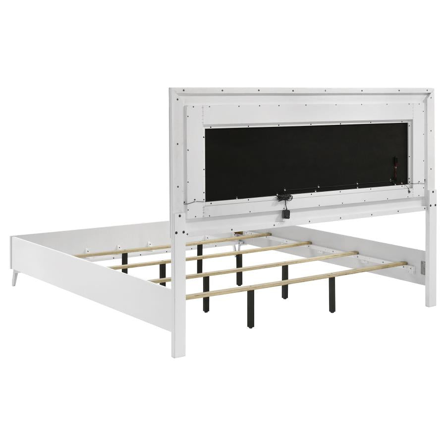 Home & Sleep Outlet - Cassia Eastern King LED Panel Bed White High Gloss