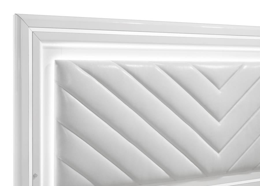 Home & Sleep Outlet - Cassia Eastern King LED Panel Bed White High Gloss