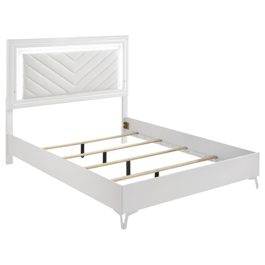 Home & Sleep Outlet - Cassia Queen LED Panel Bed White High Gloss