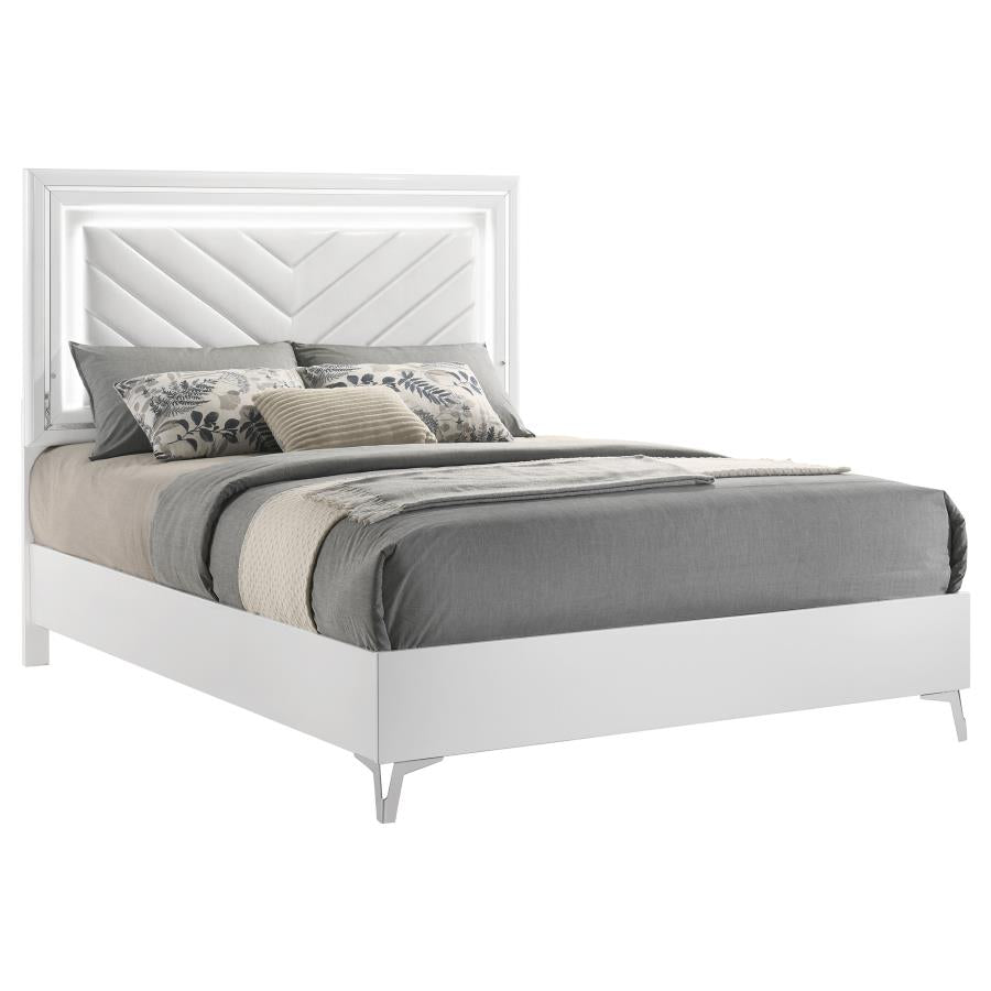 Home & Sleep Outlet - Cassia Queen LED Panel Bed White High Gloss