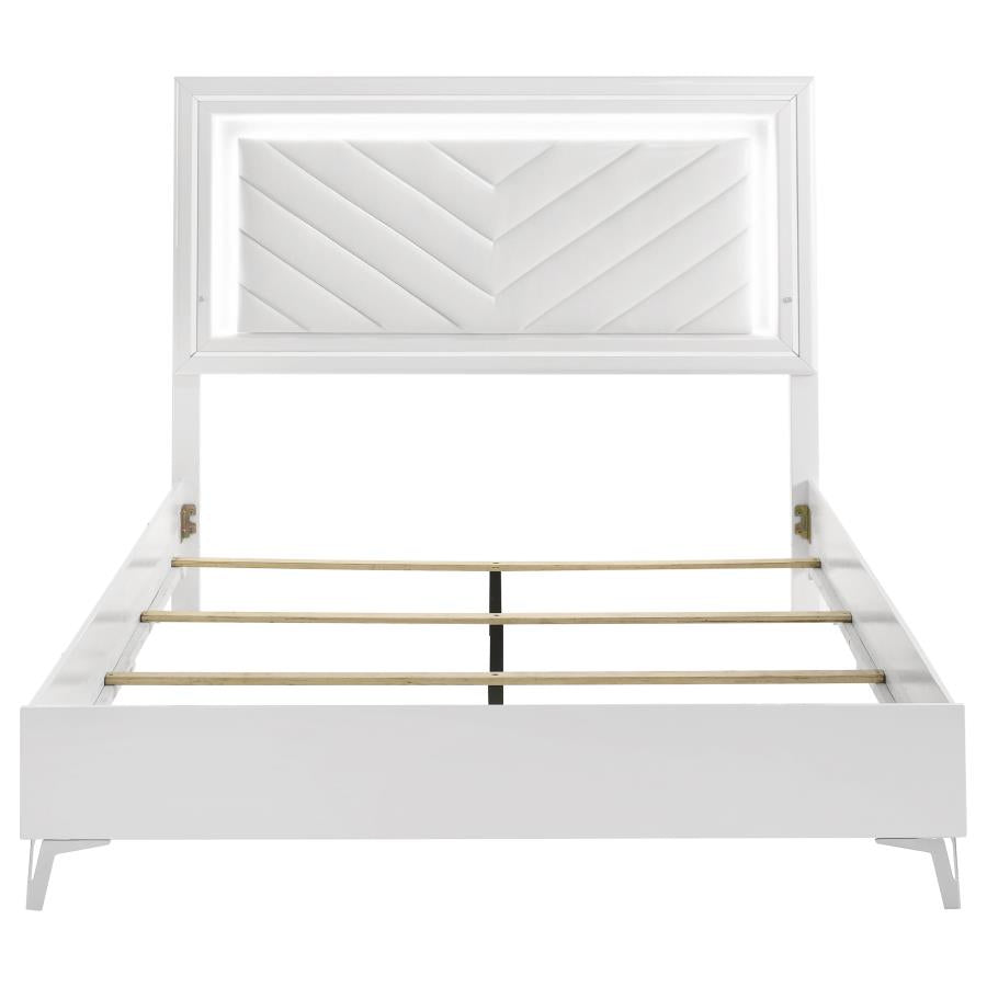 Home & Sleep Outlet - Cassia Queen LED Panel Bed White High Gloss