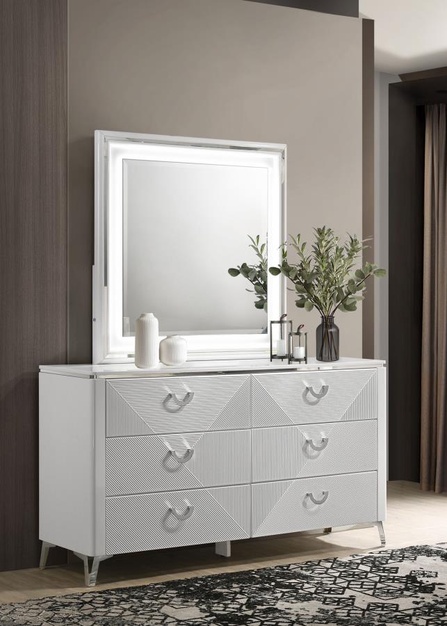 Home & Sleep Outlet - Cassia 6-drawer Dresser Cabinet with Mirror White High Gloss
