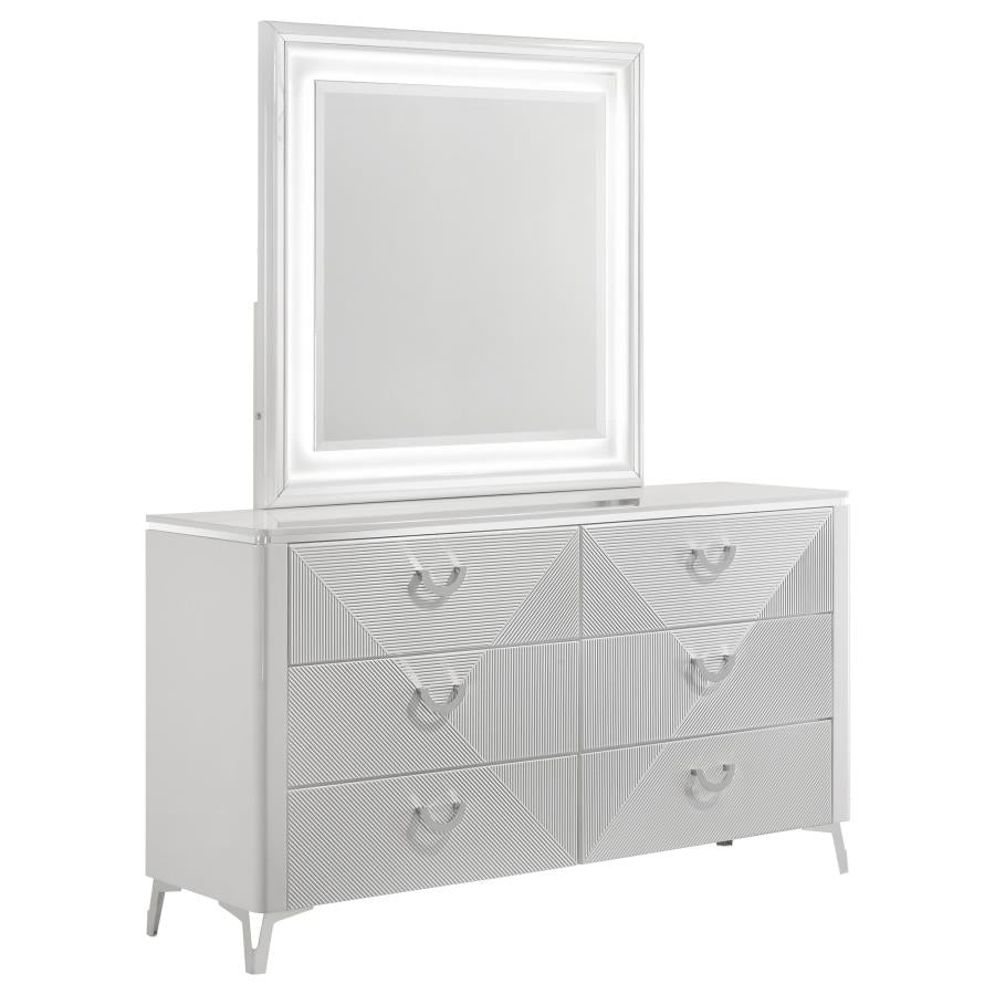 Home & Sleep Outlet - Cassia 6-drawer Dresser Cabinet with Mirror White High Gloss