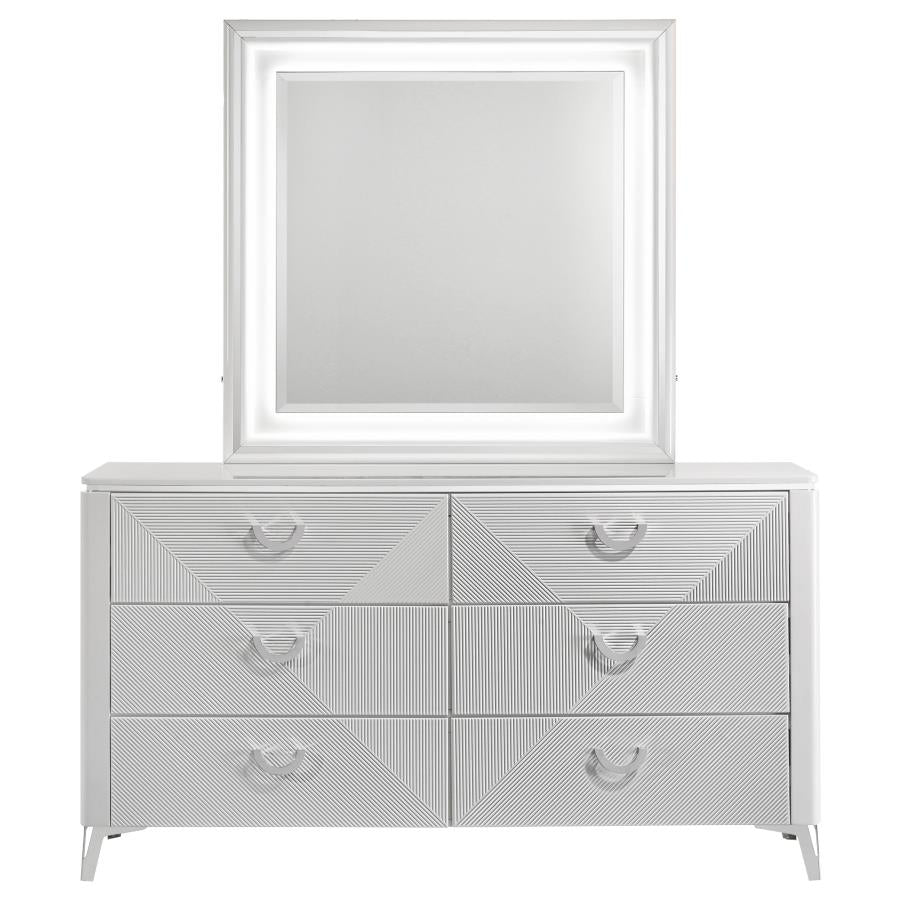 Home & Sleep Outlet - Cassia 6-drawer Dresser Cabinet with Mirror White High Gloss
