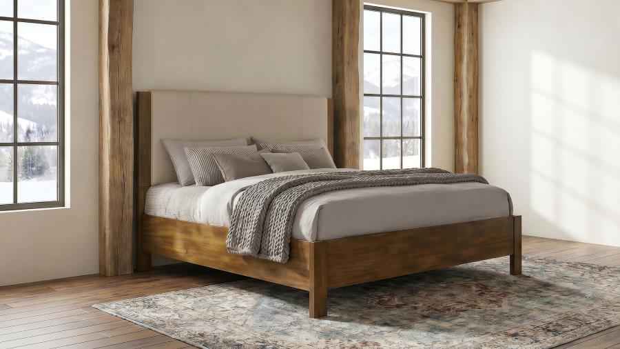 Adderley Eastern King Wood Panel Bed Cream and Warm Brown - Home & Sleep Outlet