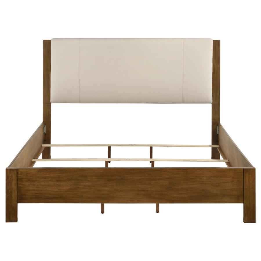 Adderley Eastern King Wood Panel Bed Cream and Warm Brown - Home & Sleep Outlet