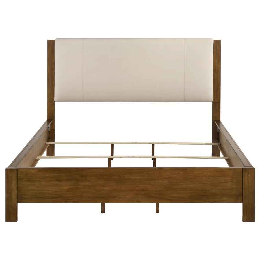 Adderley California King Wood Panel Bed Cream and Warm Brown - Home & Sleep Outlet