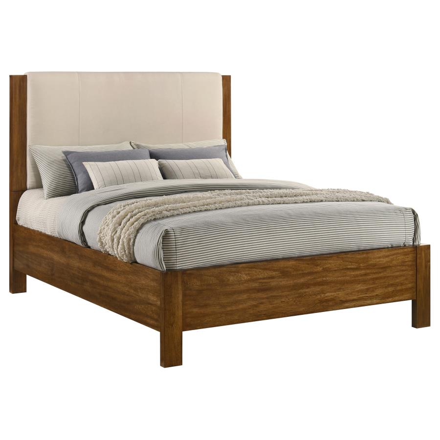 Home & Sleep Outlet - Adderley Queen Wood Panel Bed Cream and Warm Brown